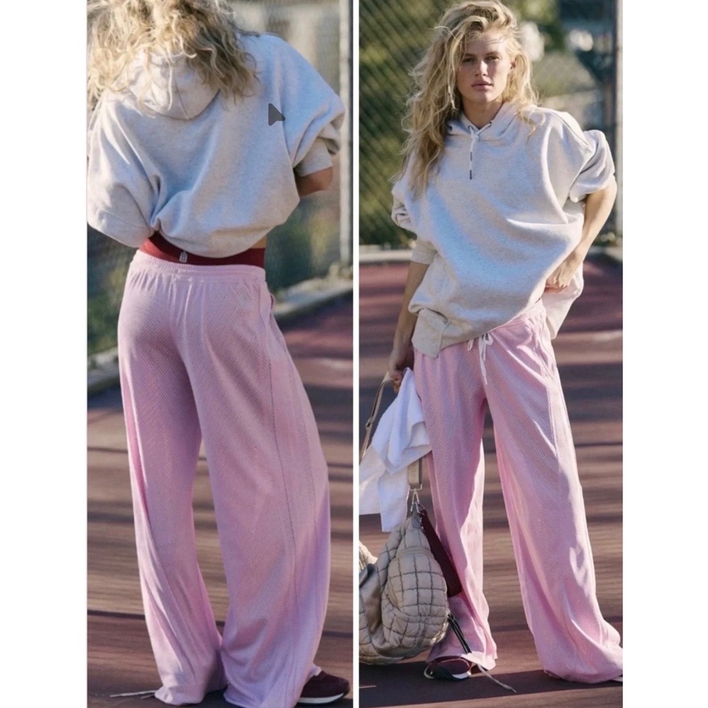 NWT Free People Movement Overtime Mesh Pant Antique Blush Pink Wide Leg Pants XL